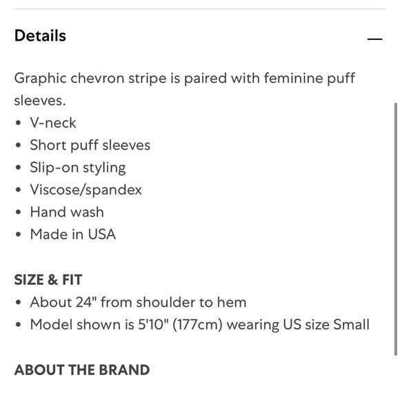 FRAME CHEVRON STRIPED VNECK TOP PUFF SLEEVES SIZE SMALL SHIRRED FRONT - Picture 7 of 7